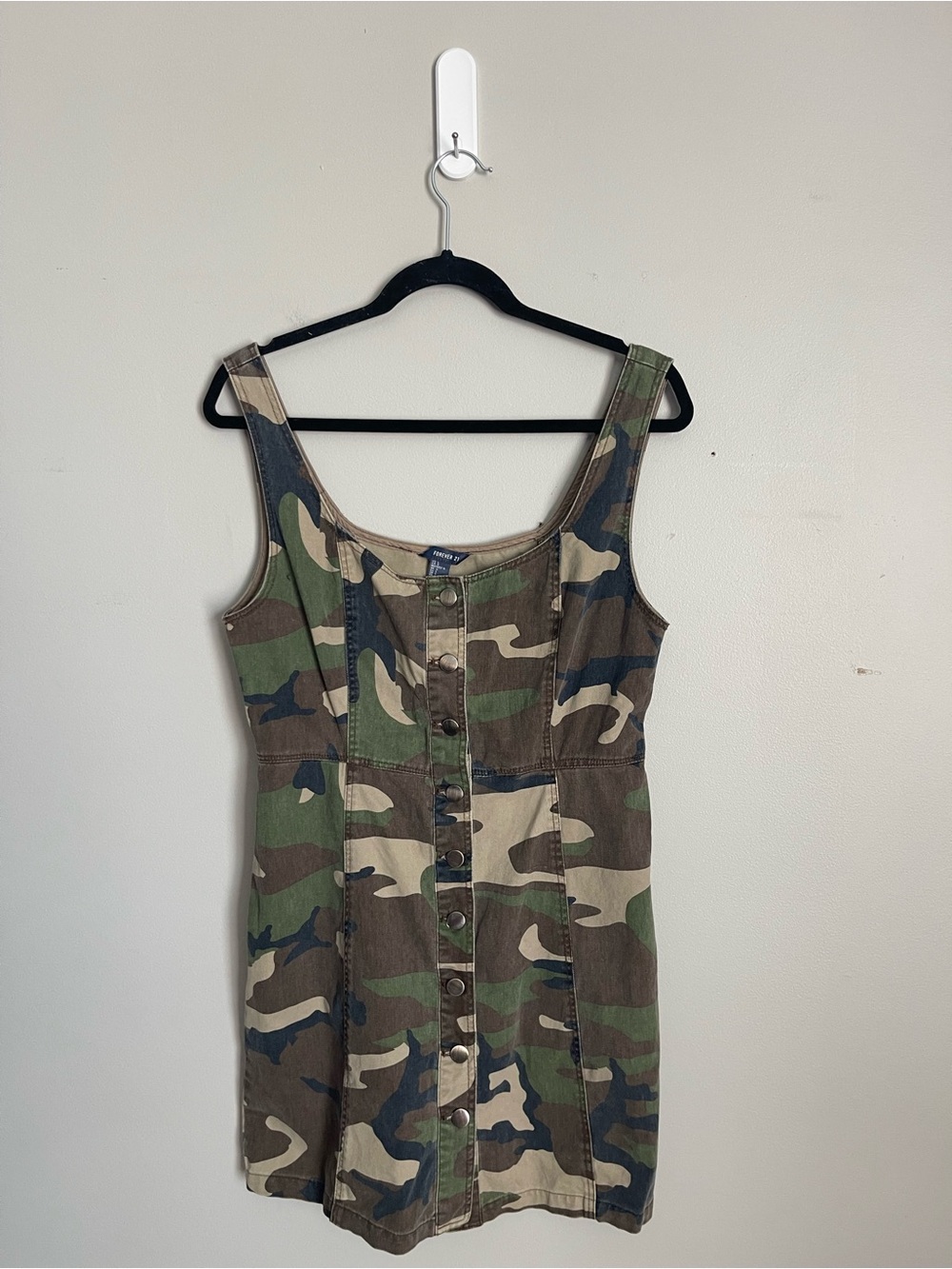 FOREVER 21 Camo Print Button-Front Mini Dress Sz L